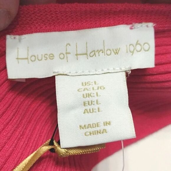House of Harlow 1960 Hot Pink Ribbed Cross Over Halter Crop Top Large NWT - Picture 11 of 17